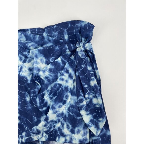 NWT Zara Womens Small Blue Tie-Dye Pleated Mini Skirt Knot Detail Faux Wrap - Picture 2 of 8
